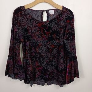 Cupio Womens Velvet Burnout Top Blouse Medium Bell Sleeve Whimsigoth Witchy